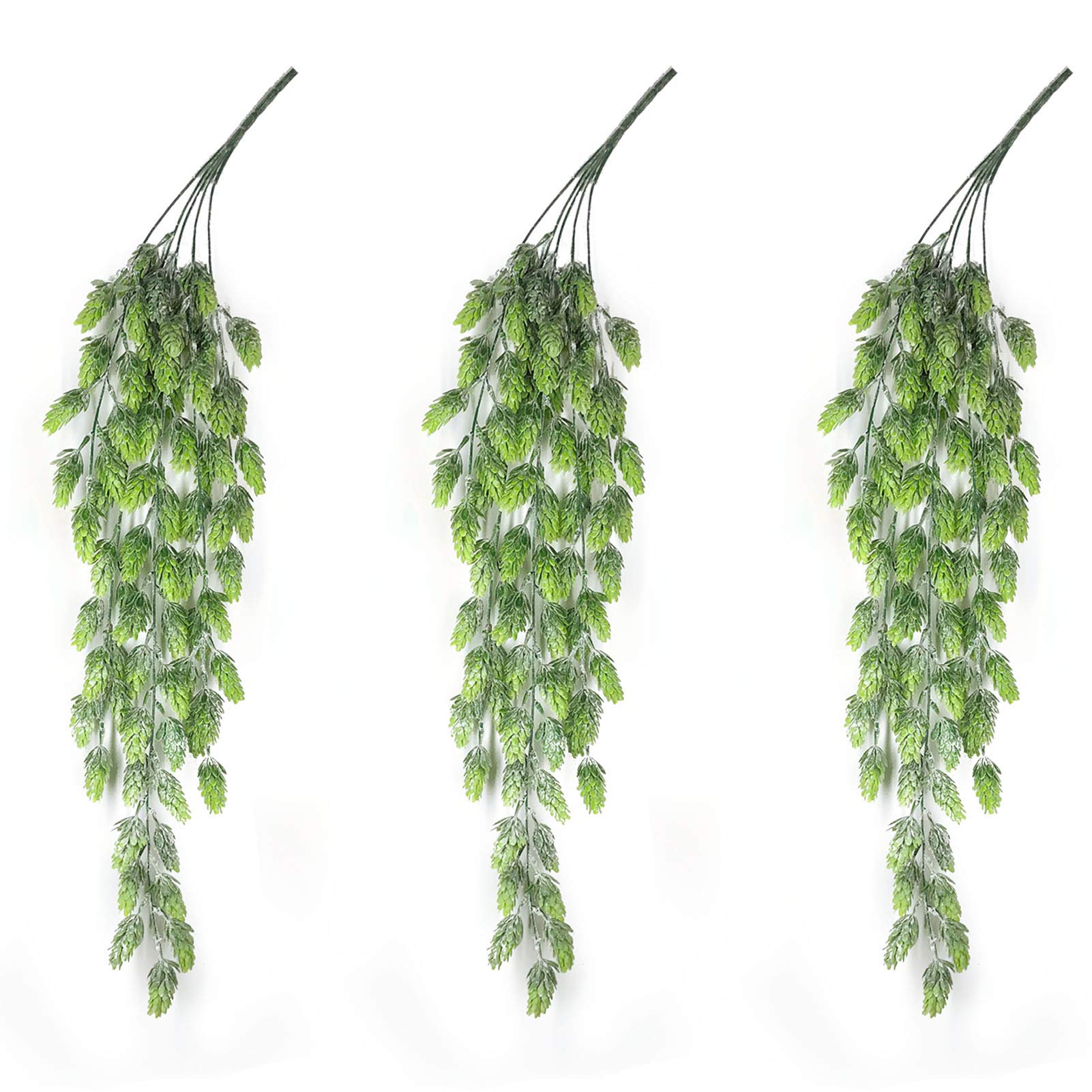 AIVORIUY 3 pcs Artificial Hops Flower Vine Garland Plant Fake Wall Hanging Vine Hops Faux Hops Artificial Hanging Plants Frosted Green 70cm Length Greenery for Indoor Outdoor Front Porch Flower Decor