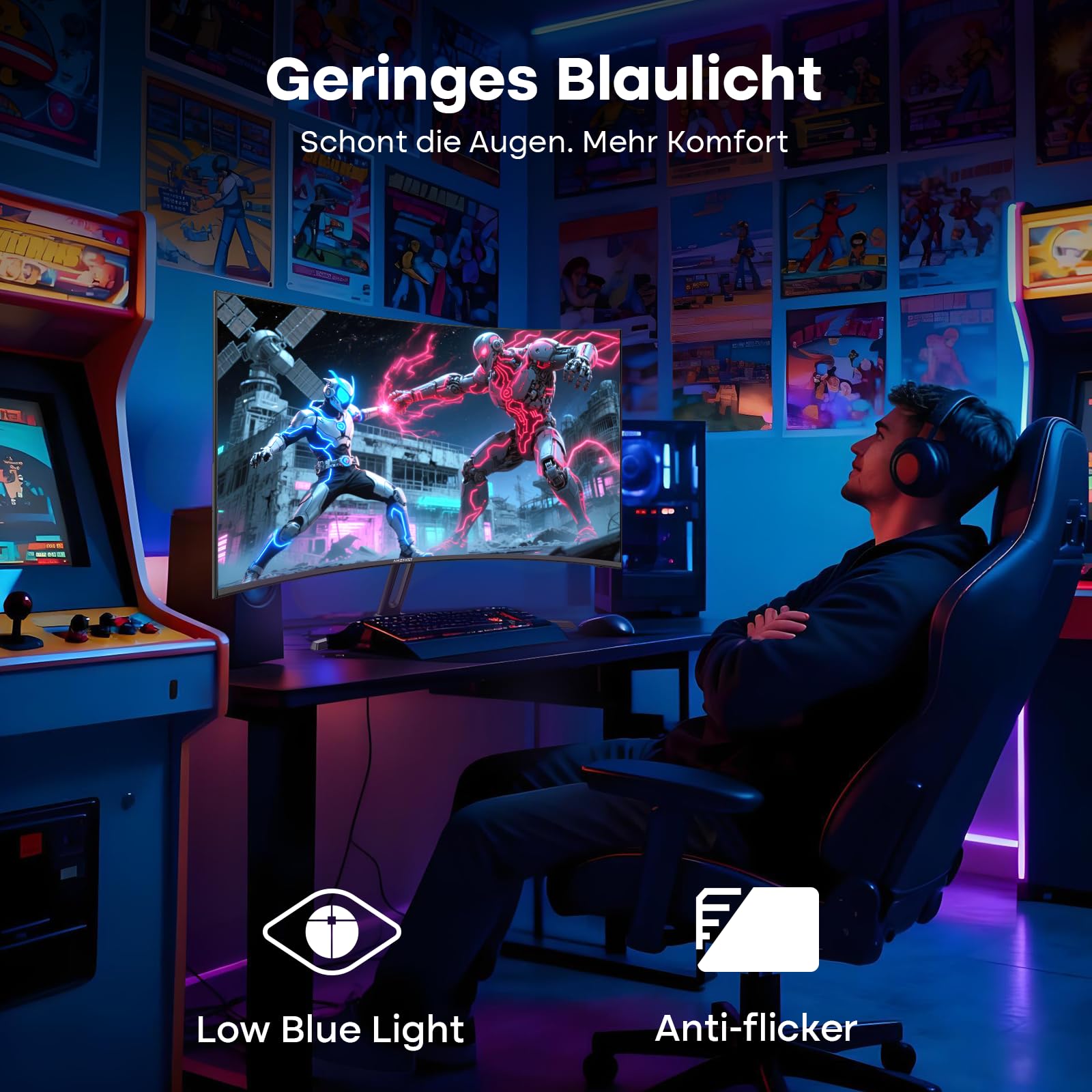 Amzfast 27 Zoll Curved Gaming Monitor 240Hz, 1920x1080 Full HD, VA Panel, 1500R, 1ms MPRT, Adaptive Sync, 4000:1 Kontrast, 95% DCI-P3, 130% sRGB, HDR, HDMI 2.0&DP 1.4, VESA 100x100mm, AMZG27C1 Pro 6
