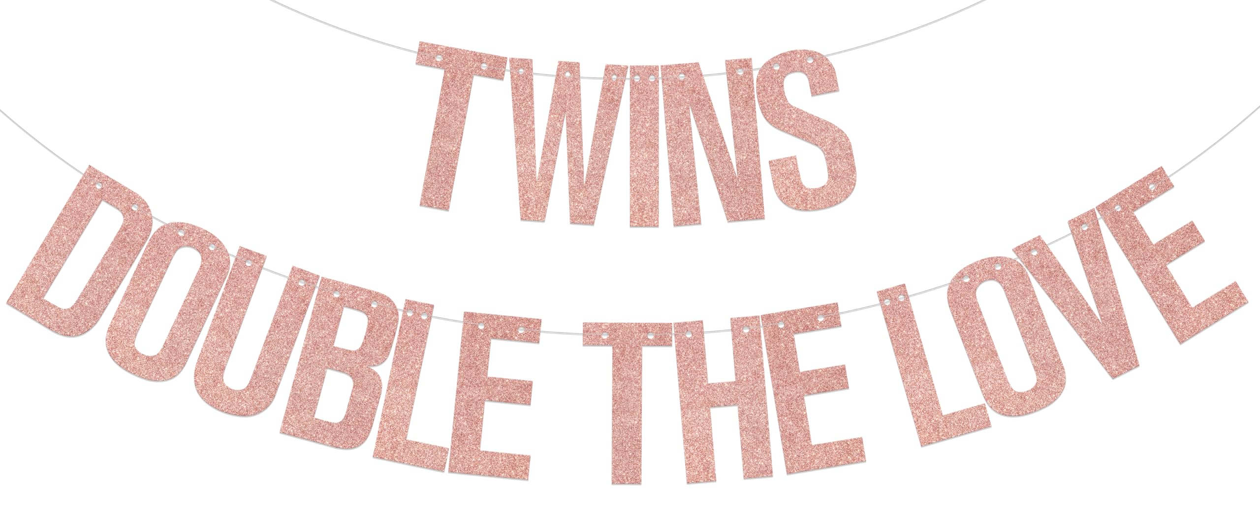 ZCXVC Twins Double The Love Banner Twin Baby Shower Decorations Twins Birthday Party Decorations Rose Gold Glitter