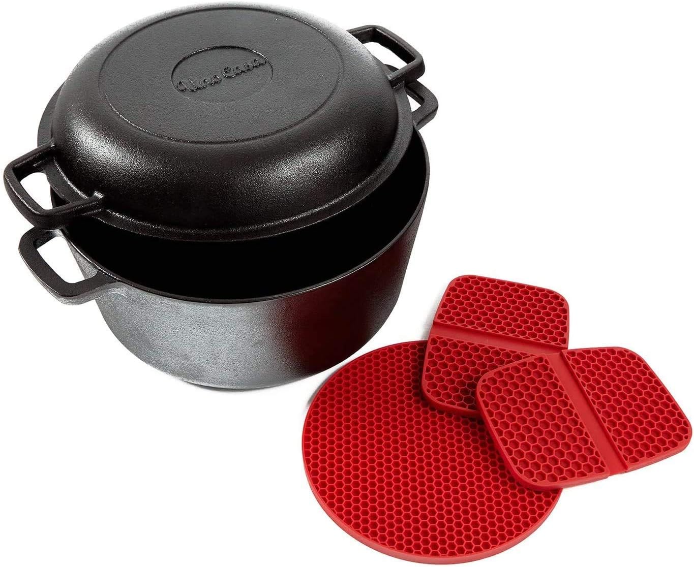 Cocotte En Fonte GUSSKÖNIG 2-en-1 - 4.8L + Poêle 1.8L - Prête à L'Emploi, Livre Recettes Inclus