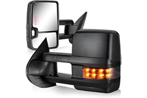 SIZIOM Towing Mirrors for 2007-2013 Chevy Silverado Avalanche Suburban Tahoe/GMC Sierra Yukon Side Mirror with Power Heated Turn Signal Light Backup Lamp Pair Set(Textured Black)