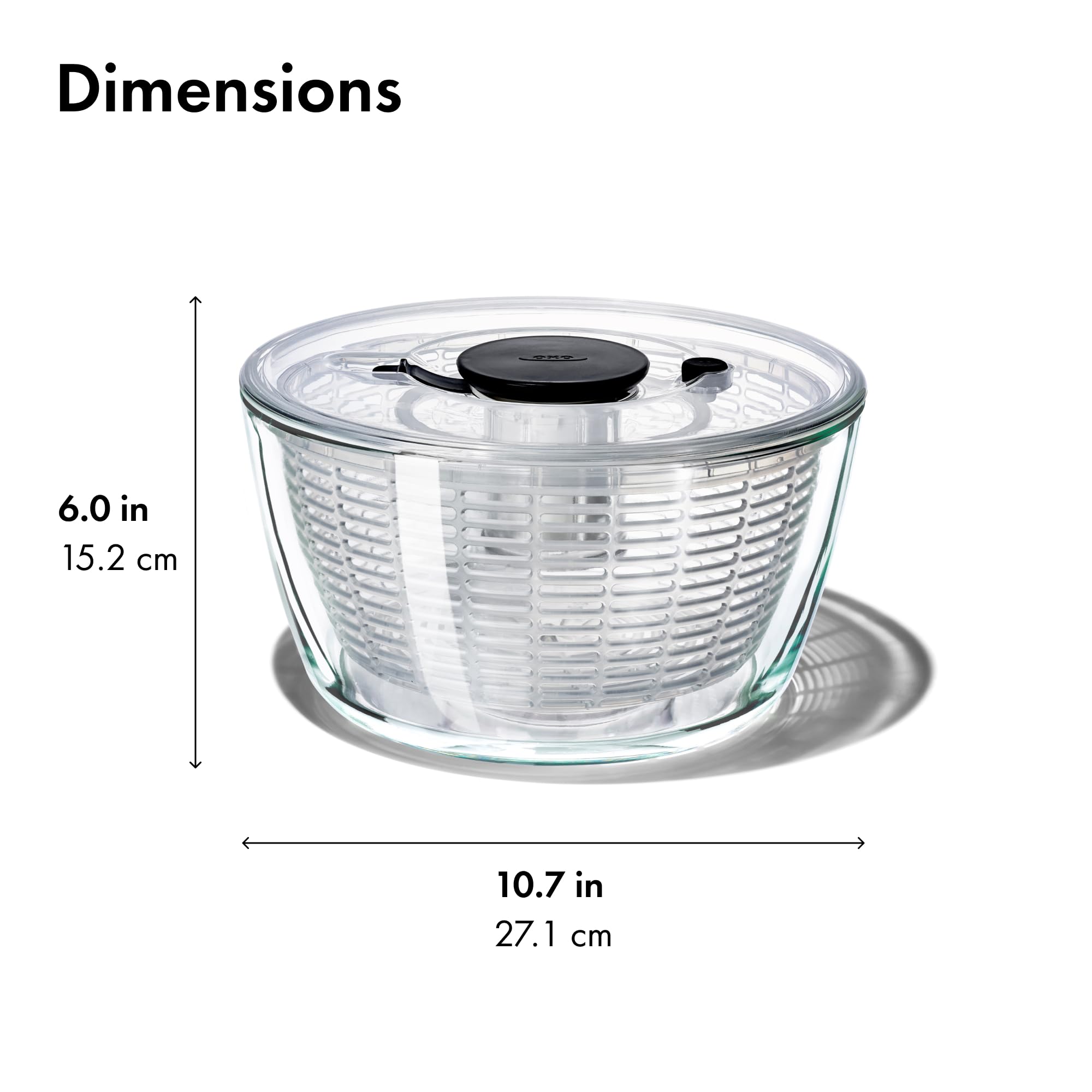 OXO Good Grips Glass Salad Spinner - Large 6.22-Qt Lettuce & Fruit Washer, Borosilicate Glass Bowl, BPA-Free, Easy Pump