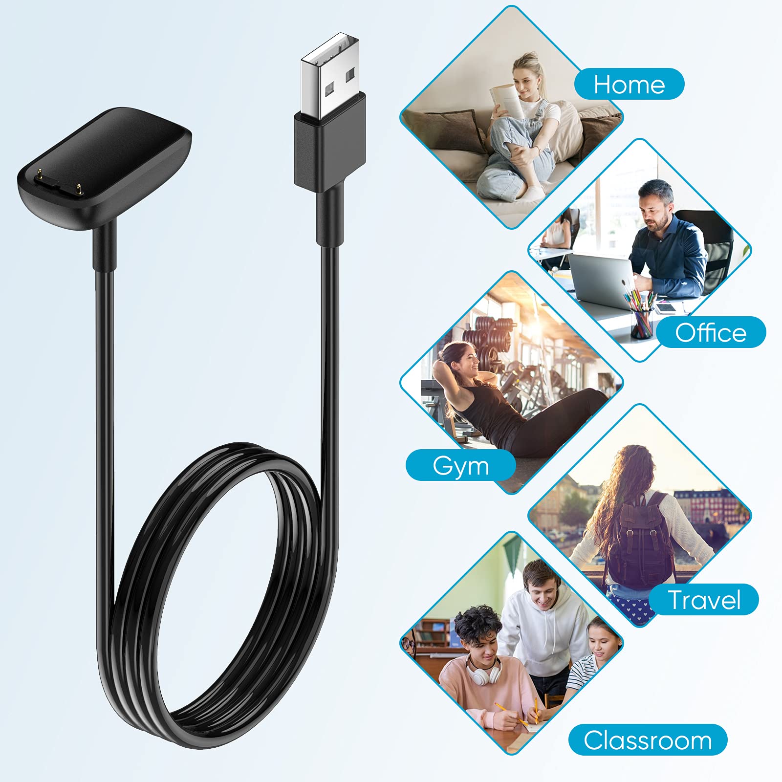 [2-Pack] Charger Cable for Fitbit Charge 6/Charge 5/Luxe, Replacement Charger for Fitbit Charge 6/Charge 5/Luxe (3.3 ft/1.6 ft)