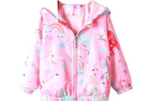 Feidoog Kids Baby Toddler Girls Cartoon Spring Fall Outerwear Windbreaker Zipper Hooded Jackets Coat