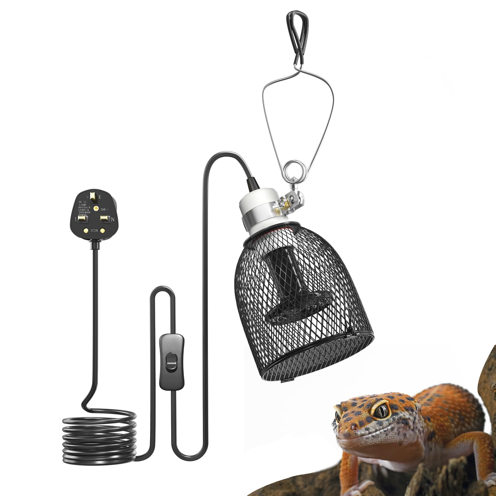 BrightArk Reptile Heat Lamp Dome Light Fixture 160W, Heat Lamp Holder E27 with 1 Ceramic Heat Bulb 100w, Anti-hot Tortoise Heat Lamps with Clip for Puppies, Chicks, Bearded Dragon, Lizard, Tortoise