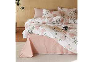 MKXI Flower Duvet Cover Girl Duvet Cover Queen Pink Lilac Floral White Print Bedding Botanical Duvet Cover 100% Cotton Farmhouse Bedding