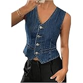 Floerns Women's Button Down Crop Jean Vest Tops V Neck Sleeveless Denim Tank Top