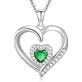 GLIVEOR Heart Birthstone Necklace for Women,S925 Sterling Silver Necklace Birthstone Necklace Heart Necklace for Women Birthday Jewelry Gifts for Women