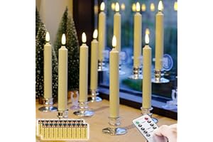 NONNO & ZGF 10 Pack Window Candles + 20 AA Batteries(Include, Run More Than 400 Hours) + Silver Candleholders + Suction Cups, 8'' Tall. IVORY LED Battery Powered Candle. 3D Flickering Wick, Timer Function