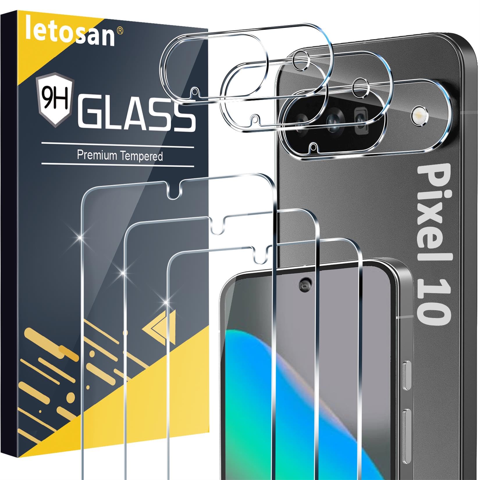 Photo 1 of 3 Pack Glass Screen Protector for Google Pixel 10 [6.3 inch] with 3 Pack Camera Lens Protector, 9H Tempered Glass, Fingerprint Unlock, HD Ultra-thin Bubble-Free