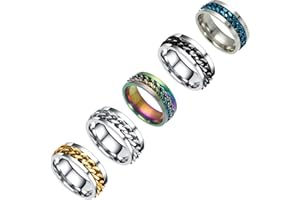 5 PCS Anxiety Ring - Spinner Rings for Women Men Anxiety Relief 6MM Stainless Steel Fidget Rings for Anxiety (6)