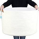 Casaphoria XXXLarge Cotton Rope Basket for Living Room - Woven Storage Basket with Handle for Blankets, Towels and Pillows Laundry Hamper | cream white (21" x 21" x 13.8")