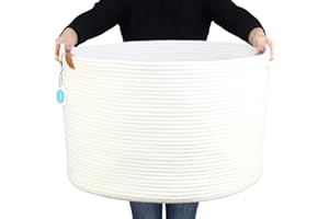 Casaphoria XXXLarge Cotton Rope Basket for Living Room - Woven Storage Basket with Handle for Blankets, Towels and Pillows Laundry Hamper | cream white (21" x 21" x 13.8")