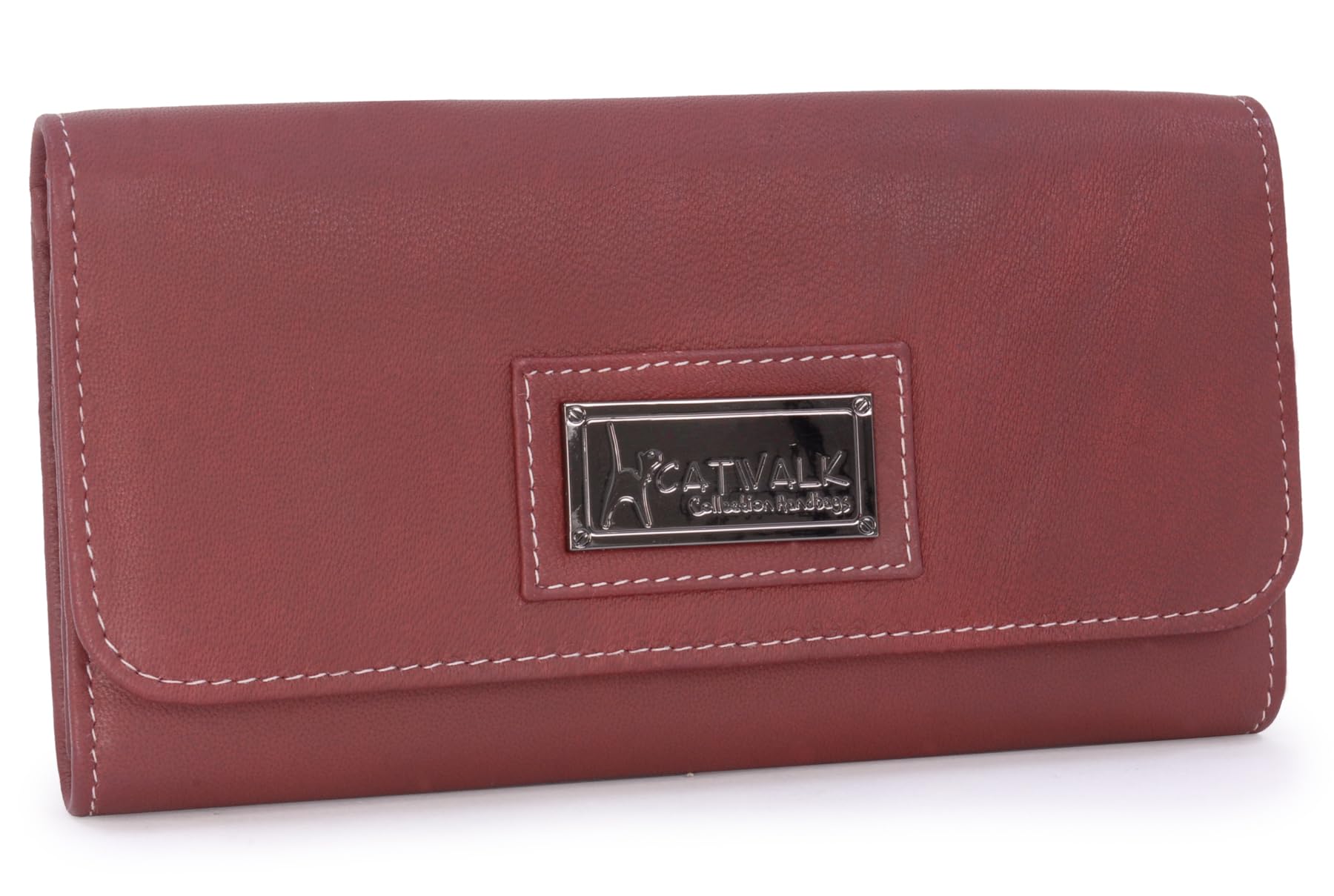 Catwalk Collection Handbags - Large Leather Purse for Women - Ladies Wallet with 14 Card Slots & Zip Coin Pocket - RFID Protection - Gemma - Red — image 1