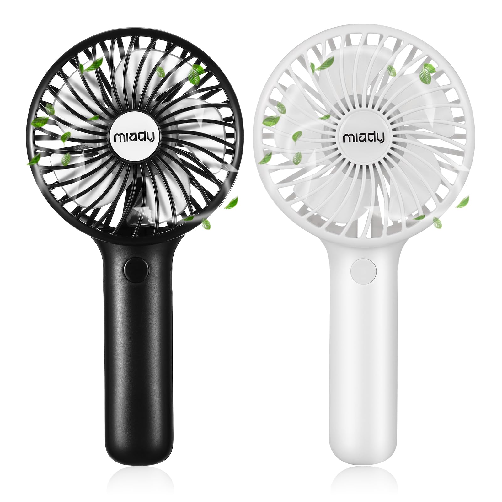 Miady 2-Pack 5000mAh Handheld Portable Fan(7-20 Hours Runtime), USB C Rechargeable Battery Operated 3 Speed Mini fan for Home Office Travel Outdoor and Camping