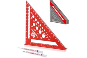 LARMEIL Carpenter Square 7 Inch Rafter Square Tool Carpentry Squares, Multi-Purpose Farming Square Carpenter Tools, Woodworking Square Laser Scales Anodized Ruler Body, Aluminum Metal Square, Red