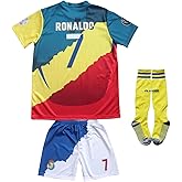 LeenBD Madrid Manchester Al NASSR #7 Kids Soccer Jersey Shirts Football Futbol Socks Set Youth Sizes (Mix, 26 (8-9 Years Old))