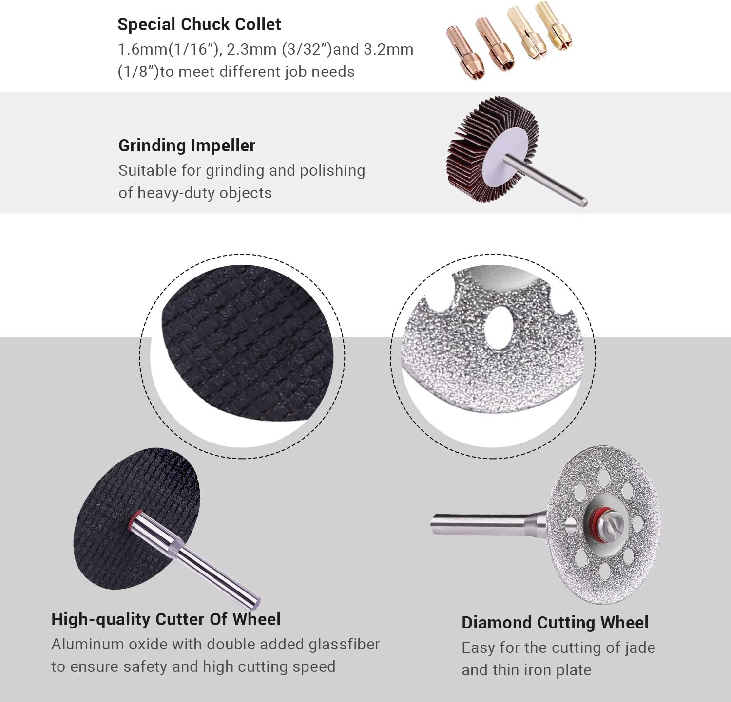 TACKLIFE Rotary Tool Accessories Kit 361 Pieces 1/8-inch Diameter Shanks Universal Fitment for Easy Cutting, Grinding, Sanding, Sharpening, Carving, Engraving and Polishing-ARTO2C - - 