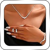 SAWINDA Rhinestone Jewelry Set Wedding Bridal Pendant Necklaces Necklace Bracelet Drop Earrings Sets Silver Crystal Formal Prom Jewelry for Women