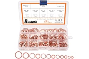 Rustark 320 Pcs Copper Flat Washers Assortment Kit Metric Sealing Washers M5 M6 M8 M10 M12 M14 M16 M20（12 Sizes）