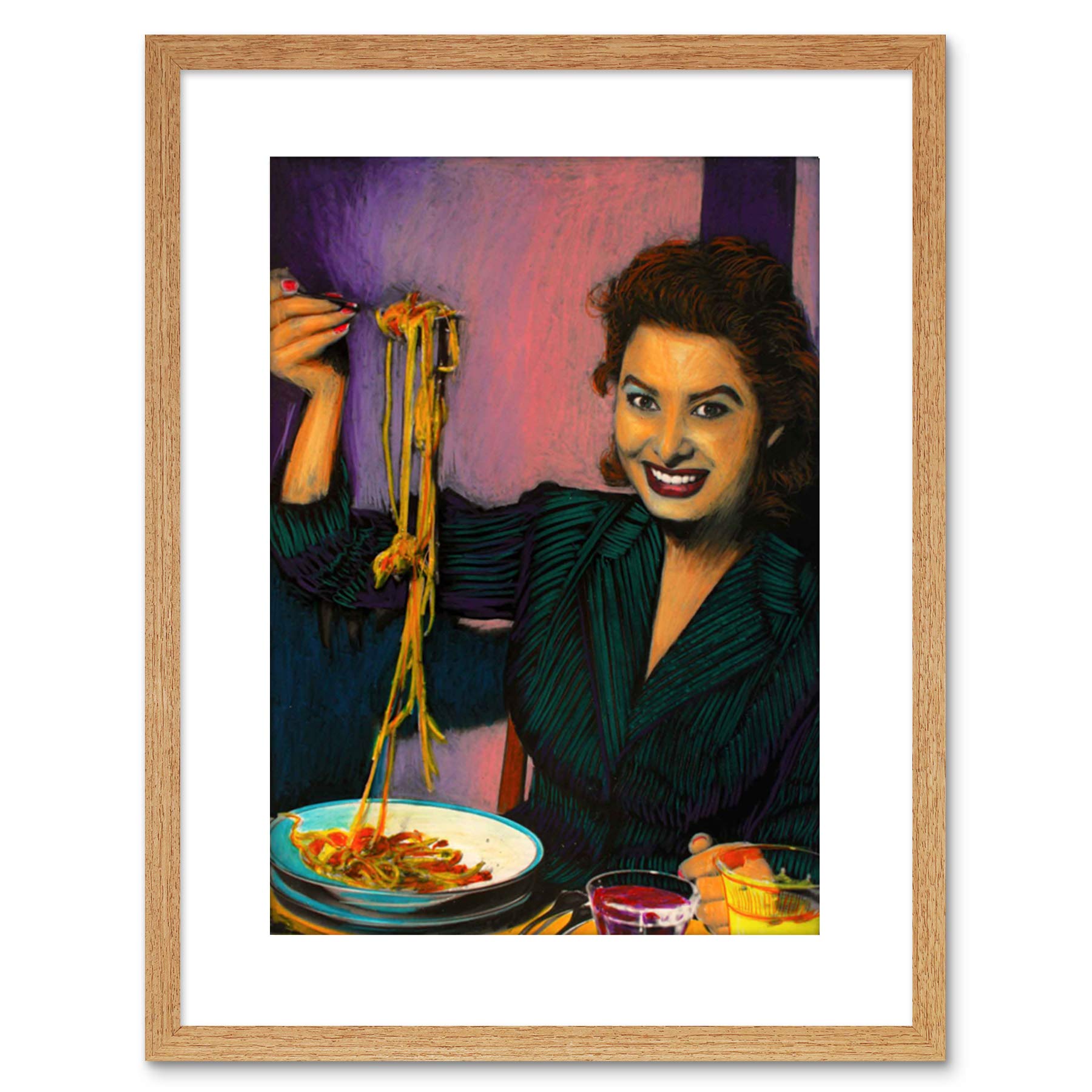 Wee Blue Coo 9x7 '' SOPHIA LOREN MOVIE ACTRESS EATING SPAGHETTI FRAMED ART PRINT F97X724