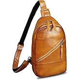 Genuine Leather Sling Bag Men and Women Vintage Handmade Leather Sling Backpack Shoulder Crossbody Bag Chest Purse