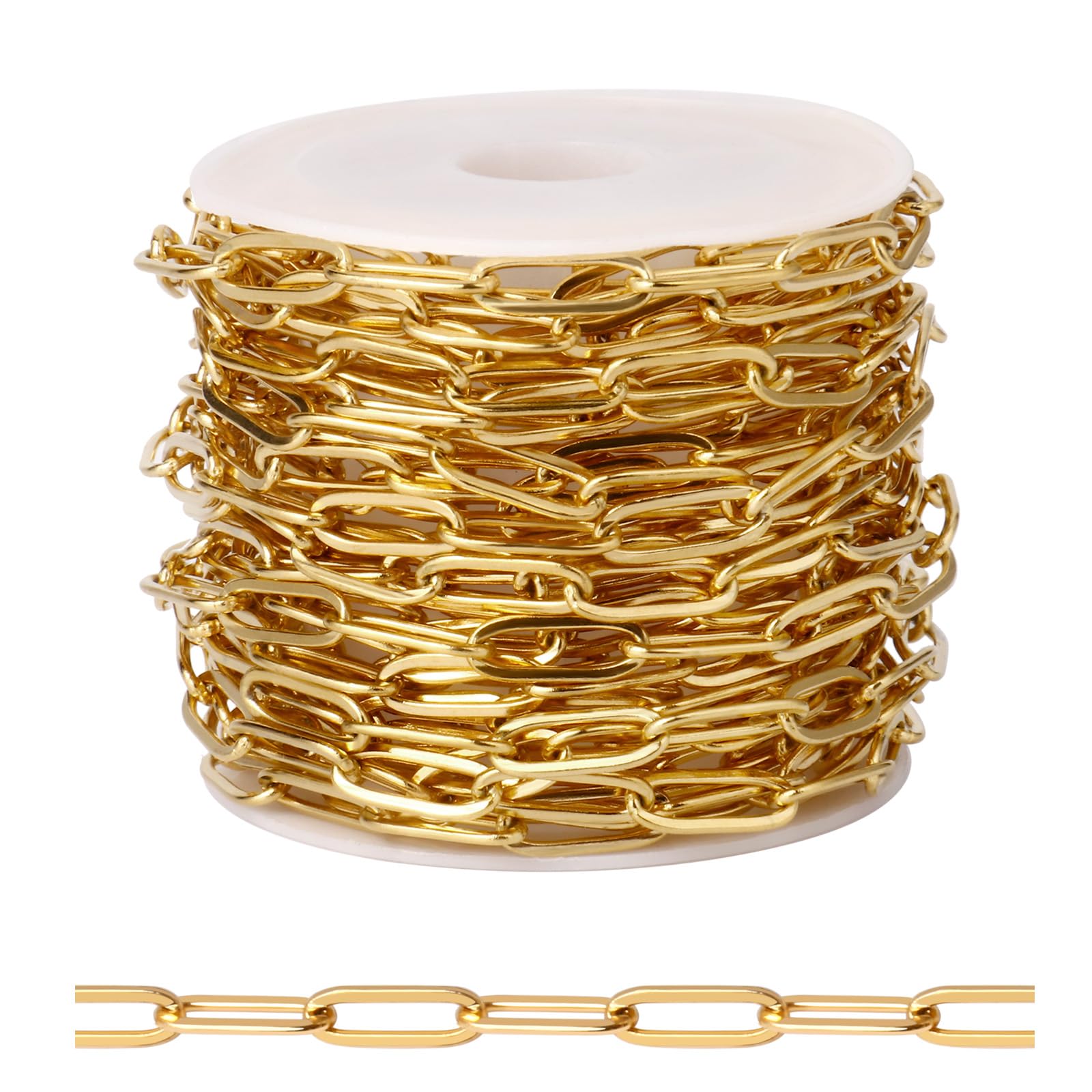 Photo 1 of [16.5FT] 18K Gold Plated Paperclip Chains for Jewelry Making, 4.3mm Wide 304 Stainless Steel Paperclip Link Chain Roll Bulk for DIY Jewelry Making Craft