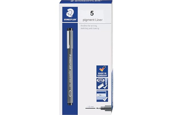 Staedtler Pigment Liner, Fineliner Pen for Drawing, Drafting, Journaling, 1.0mm, Black, Box of 5 Pens, 308 10-9