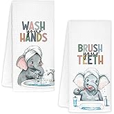 KRHFG Elephant Bathroom Hand Towels, Elephant Bathroom Decor, Elephants Lover Gifts Decorative Hand Towels for Kids Bathrooms, Funny Animal Elephants Kitchen Towels, 16x24 Inch Set of 2
