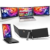 ZUMWALT Laptop Screen Extender, 14" Triple Portable Monitor for Laptop, 1080P FHD Screen Extender Monitors for 13"-16.5", Monitor Extender for MacOS/Windows/Chrome (Built-in Speakers)