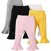 LYQTloml Toddler and Baby Girl Stretchy Flare Pants with Ruffle Fleece Pants and Leggings 5-Pack