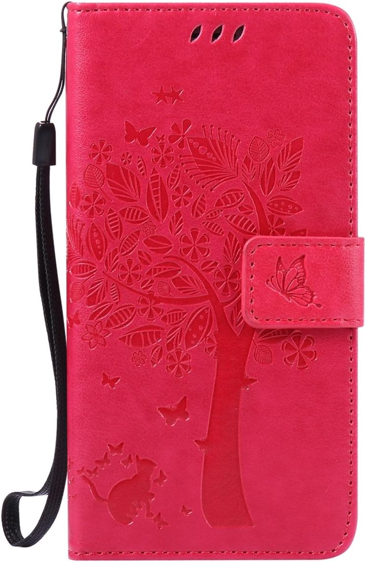 Gelusuk Samsung Galaxy A5 2017 Wallet Case,Galaxy A520 Flip Case Leather-Embossed Tree Pattern PU Leather Flip Case[Card Holders] [Magnetic Closure] Book Case for Samsung Galaxy A5 2017/A520,Rose red
