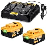 2Pack 6000mAh Replacement for Dewalt 20V Battery, Compatible with Dewalt 20V Battery DCB200 DCB201 DCB204 DCB206 DCB207 and C