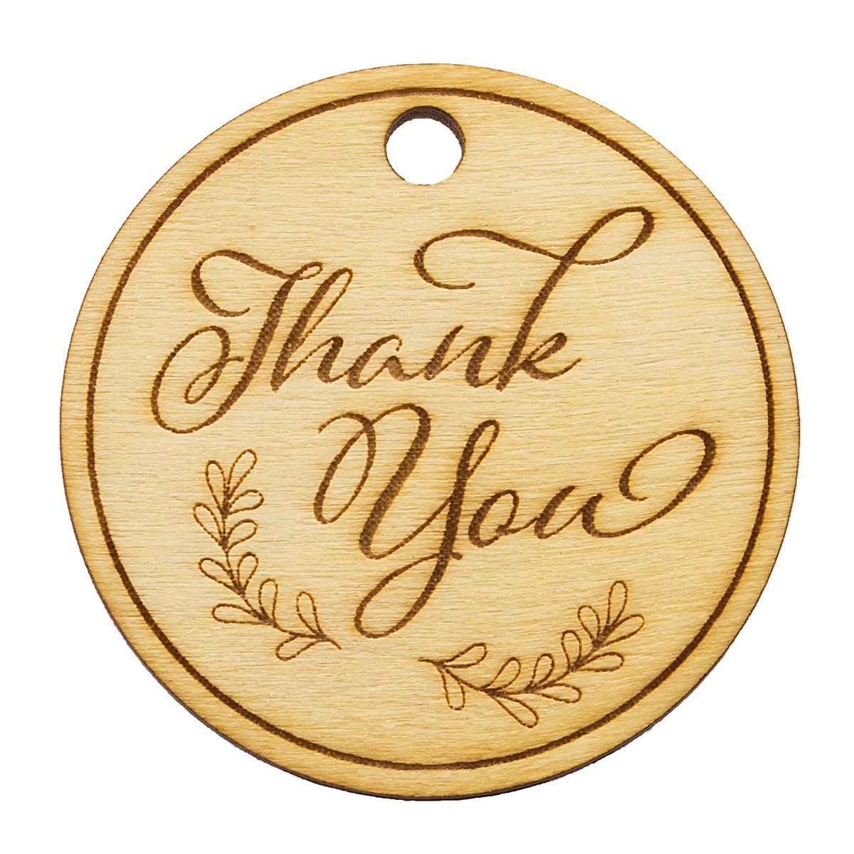 Summer-Ray 50 Wooden Round Thank You Engraved Favour Tags Wedding Baby Shower Bridal Shower Birthday (Natural)