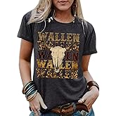 Retro Steer Skull Western T-Shirts Women Leopard Vintage Graphic Tees Country Concert Shirt Cowboy Short Sleeve Tops