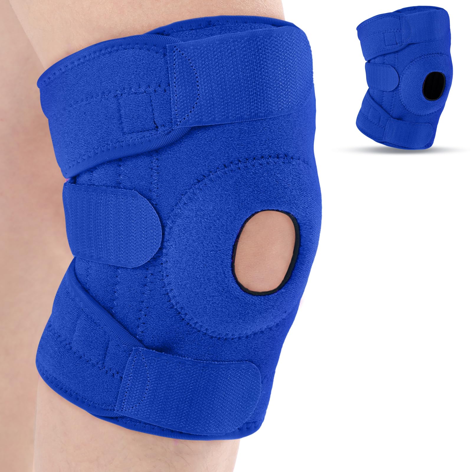 Photo 1 of Foilswirl 1 Pcs Kids Knee Brace with Side Stabilizers Patella Gel Pads Adjustable Straps Youth Child Knee Brace Support for Meniscus Tear Sports, Meniscus Tear (Blue)