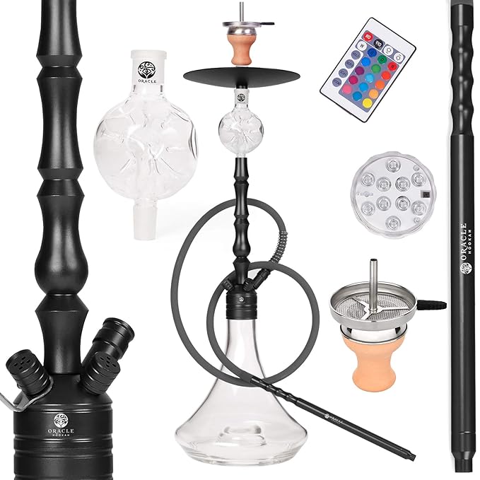 ORACLE HOOKAH® Shisha Set Wasserpfeife Aluminium Komplettset 90cm mit Zubehör wie LED Schlauch Kopf Alu Mundstück Molassefäng