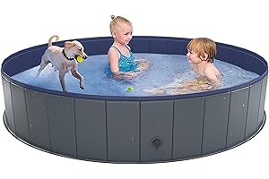 Niubya Foldable Dog Swimming Pool, Collapsible Hard Plastic, Portable Bath Tub for Pets Dogs and Cats, Pet Wading Pool for Indoor and Outdoor, 64 x 12 Inches