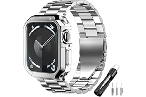 iTecFree for Apple Watch Metal Band with Case 49mm 46mm 45mm 44mm 42mm 41mm 40mm 38mm,Stainless Steel Bands Men Sports Wrist Strap and TPU Soft Case for iWatch Ultra SE Series 10 9 8 7 6 5 4 3 2 1