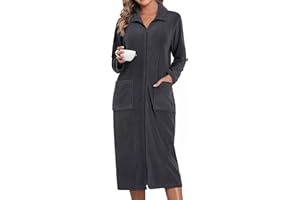Viakeo Fleece Robes For Women Zipper Nightgown Long Bathrobe Lightweight Housecoat With Pockets S-3XL
