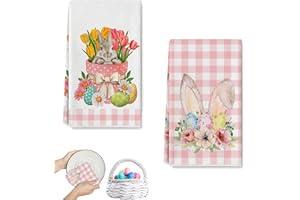 Easter Tea Towels Set – Festive Kitchen Dishes Companion, 2-Piece Cotton Dish Cloths for Springtime Charm