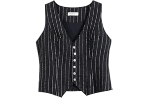 Amazhiyu Womens Pure Linen Sleeveless Button Down Crop Top V Neck Waistcoat Vest