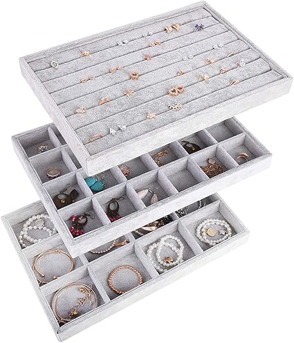 Autoark AJ-076 - Bandeja apilable de terciopelo para joyas, 3 ...