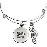 Track Mom adjustable bangle charm bracelet, Gift for Runners
