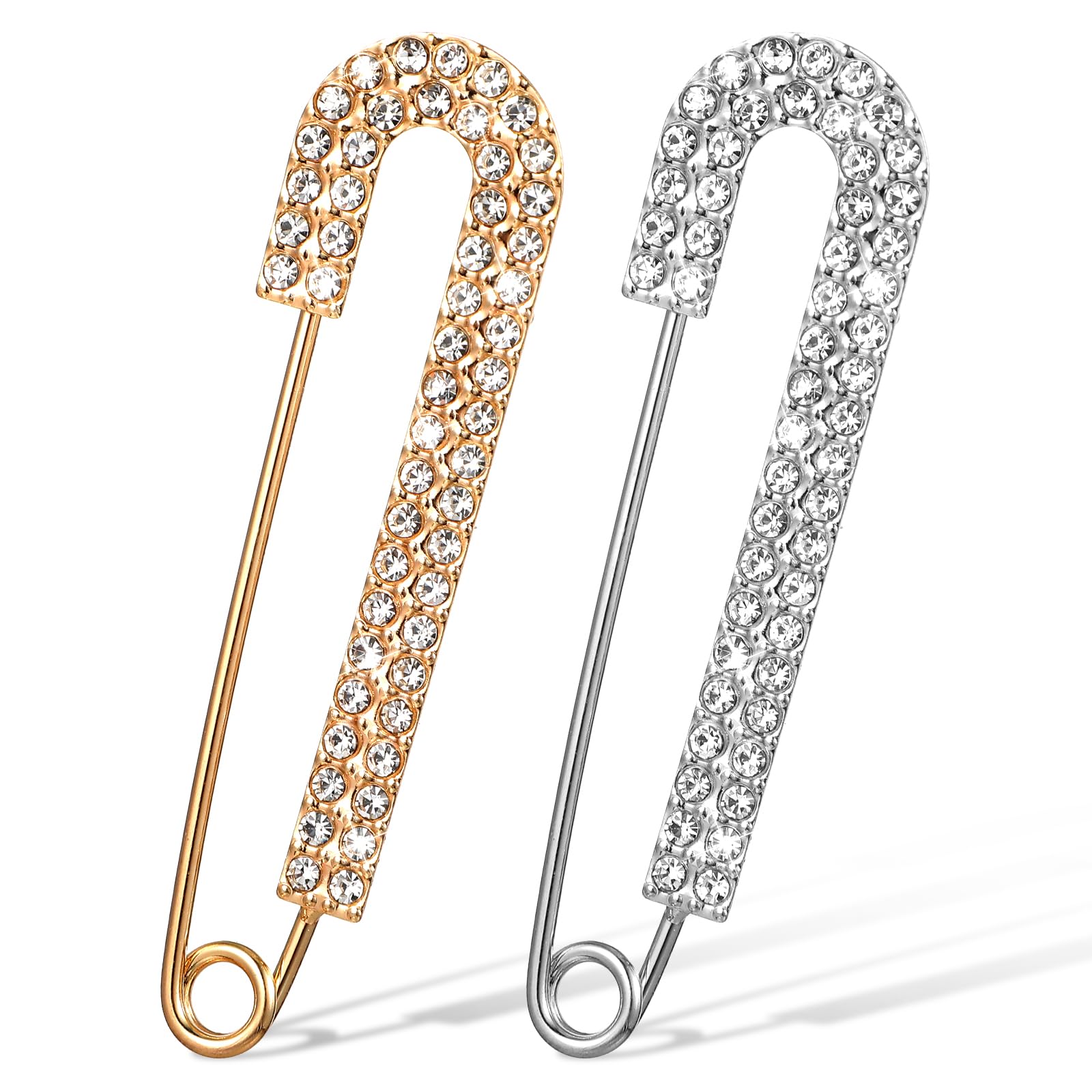 Photo 1 of 2 Pcs Gold Sliver Safety Brooch Pins Rhinestone Safety Pin Brooch Decorative Pins for Clothing Fancy Crystal Brooches Pin Large Crystal Metal Elegant Shawl Clips for Women Skirts Scarf Shirt Hats