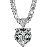 Miami Cuban Chain Ice Tiger Head Miami Cuban Link Chain Necklace - Gold/Silver Plated Cubic Zirconia Hip-Hop Jewelry Gift For Men