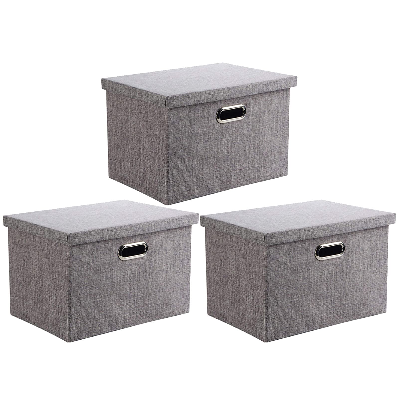 Wintao Storage Boxes with Lids, Storage Baskets for Shelves Toy Box Collapsible Fabric Bins Grey Medium Large 39 x 27 x 25 cm 3 Pack