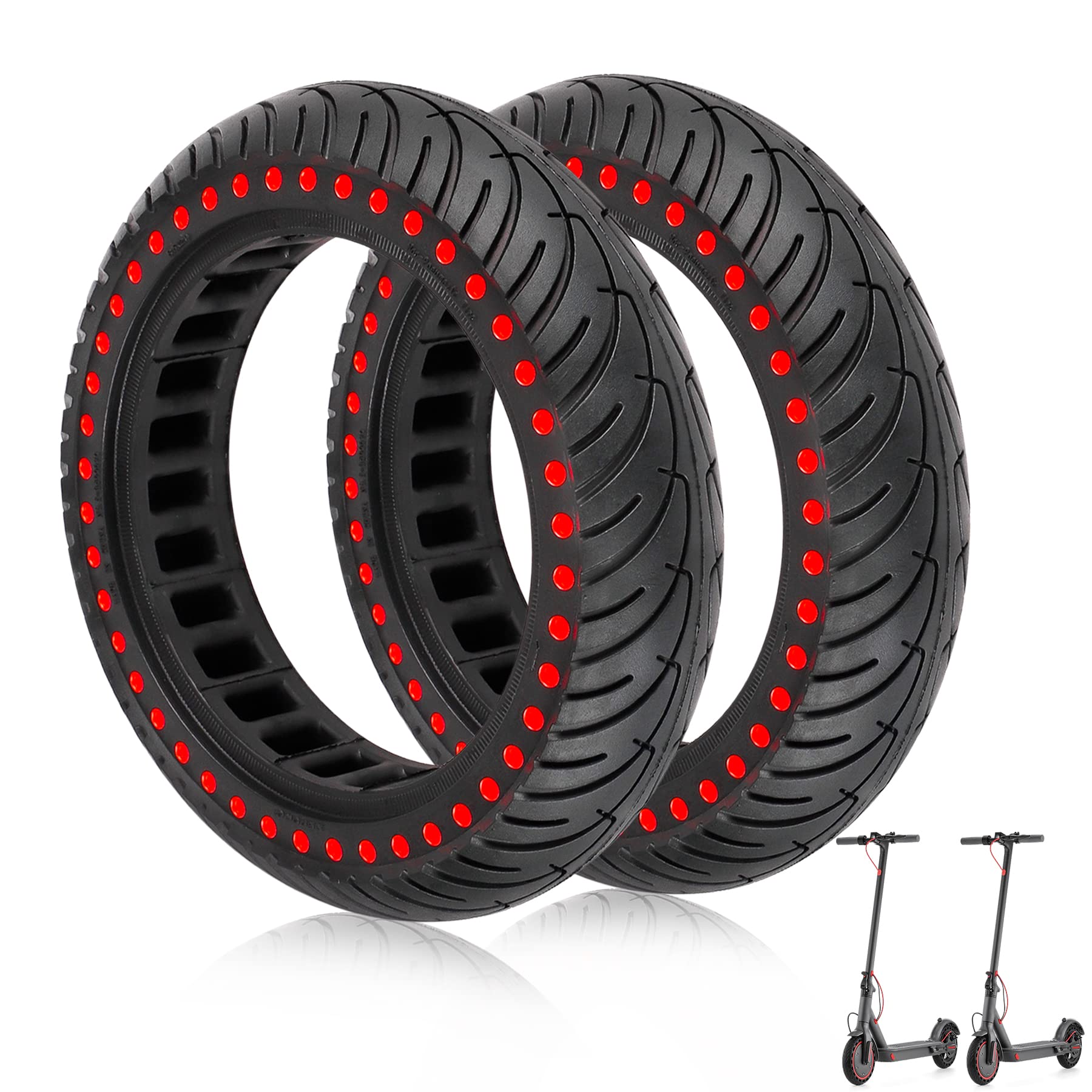 ANSENI 8.5 Inch Electric Scooter Tyres 2 Pack High Elasticity Puncture Proof Electric Scooter Tire Compatible with Xiaomi M365/1S/Pro 2 and Cecotec Bongo Series A (Red Dots)