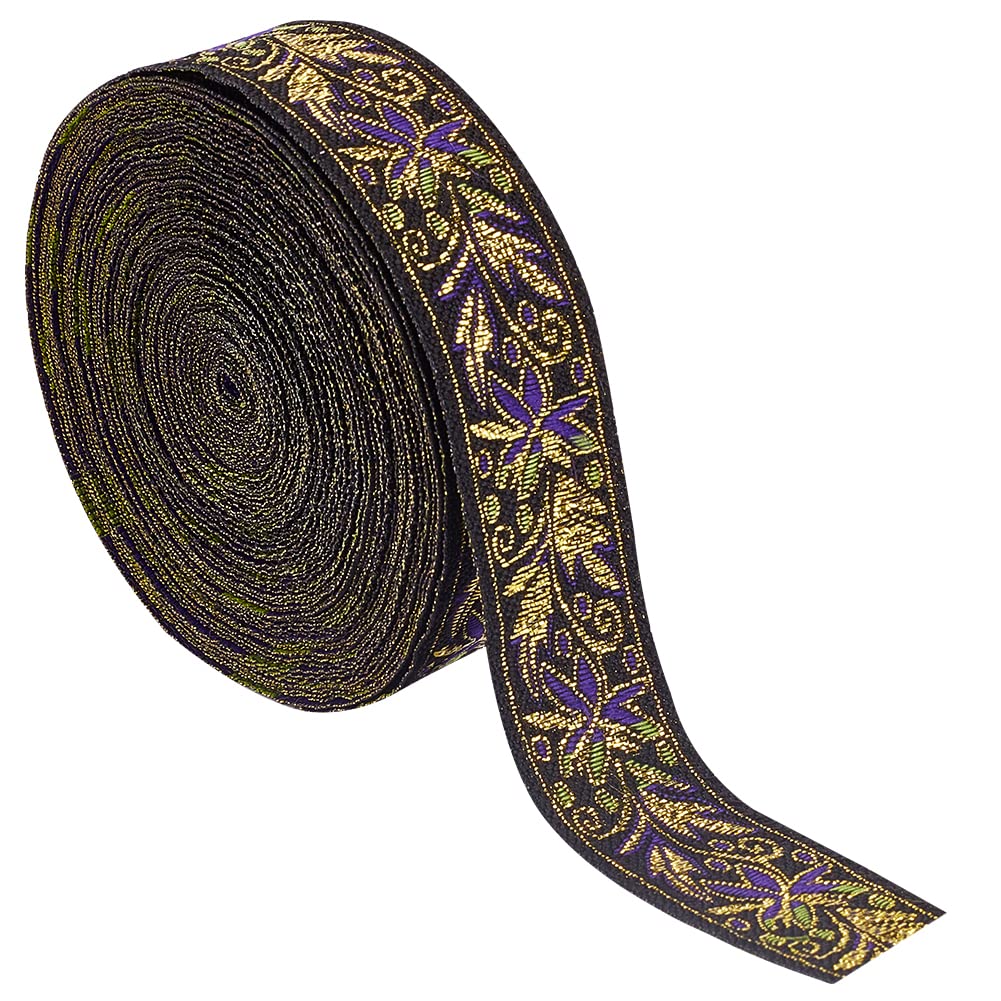BENECREAT 10.9 Yards 25mm Goldenrod Vintage Jacquard Ribbon, Boho Braid Embroidered Trim for Clothing, Bag, Headbands, Pillowcases, Pet Collar — image 1
