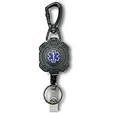 EMS, EMT, Paramedic/Medic Heavy Duty Medical Badge Reel Star of Life. 360° Swivel Carabiner Clip. 32.5” Steel Cable/Rope with Key Ring & ID Strap. 8 oz Weight